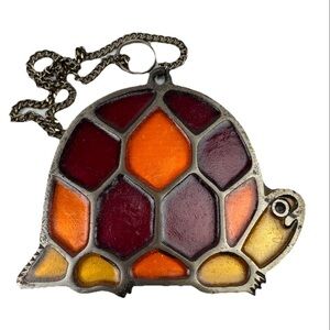 VTG Stained Glass Turtle Suncatcher With Hanging Chain Mid Century Decoration